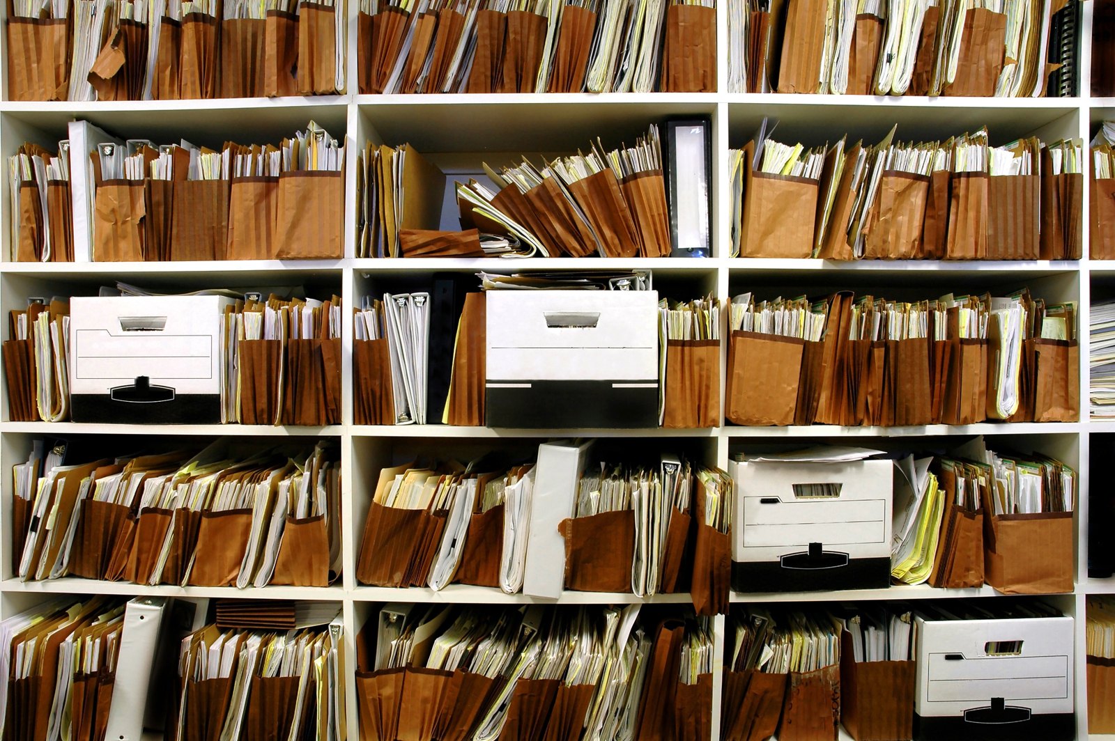 Shelves of organized paper medical records